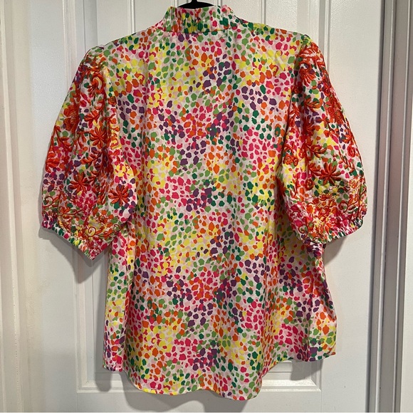 Periwinkle Colorful Spots‎ Season Bright and Embroidered Blouse. Size XL. - Picture 4 of 13